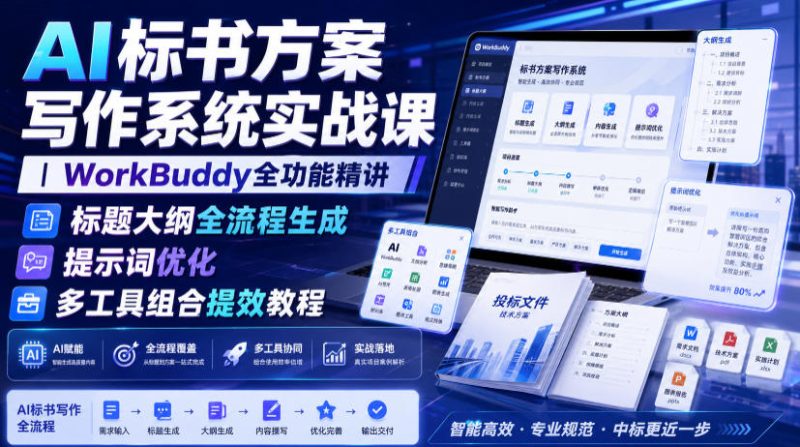 AI标书方案写作系统实战课｜WorkBuddy全功能精讲・标题大纲全流程生成・提示词优化・多工具组合提效教程-主题测试