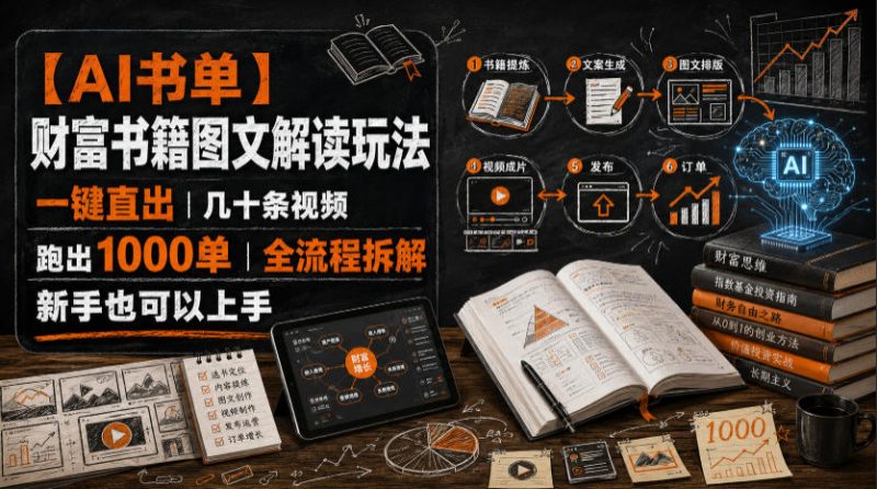【AI书单】财富书籍图文解读玩法，一键直出，几十条视频，跑出1000单，全流程拆解，新手也可以上手-主题测试