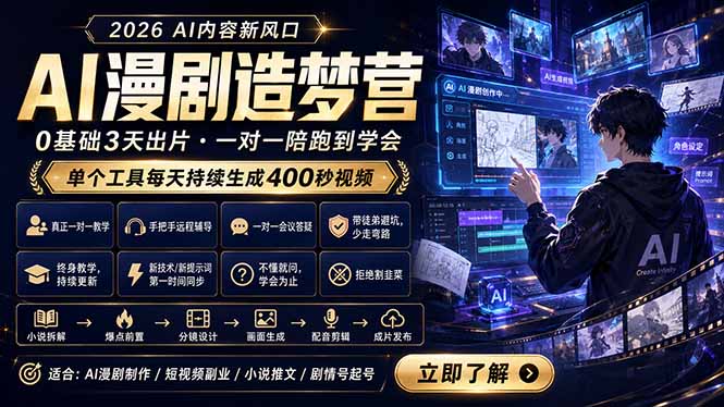 AI漫剧造梦营：0基础3天出片，单个工具每天持续生成400秒视频-主题测试